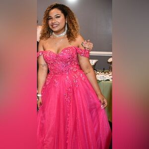 Hot Pink Corset Top, Floor Length Glitter Layered Tulle Skirt, Ball Gown/ Dress